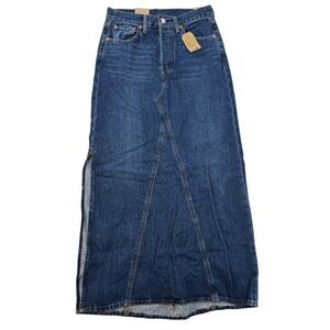 Levi's Iconic Long Skirt Denim Maxi Womens Size 27 Side Slit Button Fly Blue New